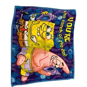 Vintage RARE Nickelodeon Sponge Bob Square Pants Fleece Robe Throw Blanket 50x42
